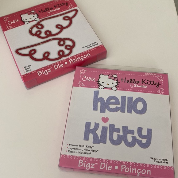 2 Hello Kitty Sizzix Dies Bigz Phrase And Wings Sanrio Design New, NIP - Picture 4 of 6